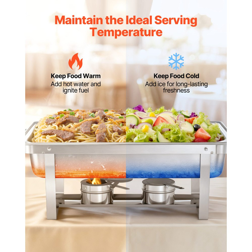 Ορθογώνια θήκη για τσάγια VEVOR, θήκη για τσάγια από ανοξείδωτο ατσάλι 8,5 λίτρων, πλήρες σετ θήκης για θερμαντήρα φαγητού με κοίλη λαβή, 1 λαβίδα φαγητού, καπάκι, θήκη καυσίμου, θήκες για τσάγια για πάρτι δεξιώσεων και γάμου