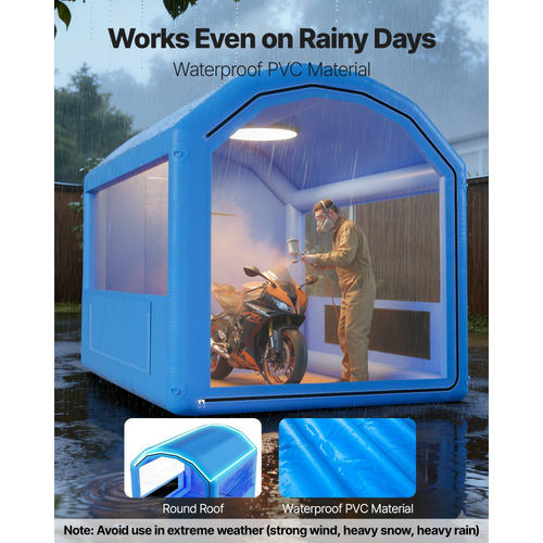 Φουσκωτός θάλαμος βαφής VEVOR, 3 x 2,5 x 2,5 m, Φουσκωτός θάλαμος ψεκασμού με ισχυρό φυσητήρα 550W και σύστημα φίλτρου αέρα, στρογγυλή οροφή, για βαφή λαμαρίνας ποδηλάτου, μοτοσικλέτας και αυτοκινήτου
