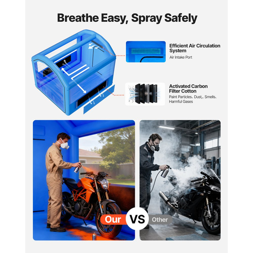 Φουσκωτός θάλαμος βαφής VEVOR, 3 x 2,5 x 2,5 m, Φουσκωτός θάλαμος ψεκασμού με ισχυρό φυσητήρα 550W και σύστημα φίλτρου αέρα, στρογγυλή οροφή, για βαφή λαμαρίνας ποδηλάτου, μοτοσικλέτας και αυτοκινήτου