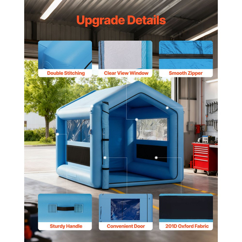 Φουσκωτός θάλαμος βαφής VEVOR, 3 x 2,5 x 2,5 m, Φουσκωτός θάλαμος ψεκασμού με ισχυρό φυσητήρα 550W και σύστημα φίλτρου αέρα, Τριγωνική οροφή, για βαφή ποδηλάτου, μοτοσικλέτας, λαμαρίνας αυτοκινήτου