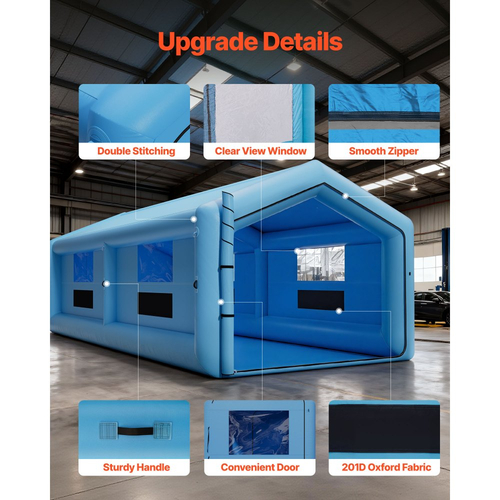 Φουσκωτός θάλαμος βαφής VEVOR, 12 x 5 x 4 m, Φουσκωτός θάλαμος ψεκασμού με φυσητήρες 950W+1100W και σύστημα φίλτρου αέρα, τριγωνική οροφή, για βαφή αυτοκινήτων, φορτηγών, μεγάλων επίπλων και λαμαρινών αυτοκινήτων
