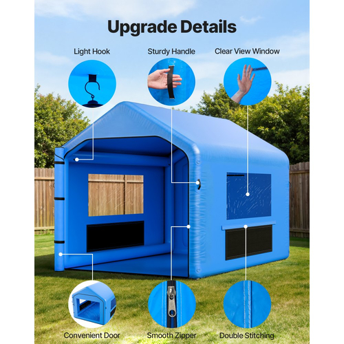 Φουσκωτός θάλαμος βαφής VEVOR, 4 x 3 x 2,8 m, Φουσκωτός θάλαμος ψεκασμού με ισχυρό φυσητήρα 750W και σύστημα φίλτρου αέρα, Τριγωνική οροφή, για βαφή ποδηλάτου, μοτοσικλέτας, λαμαρίνας αυτοκινήτου