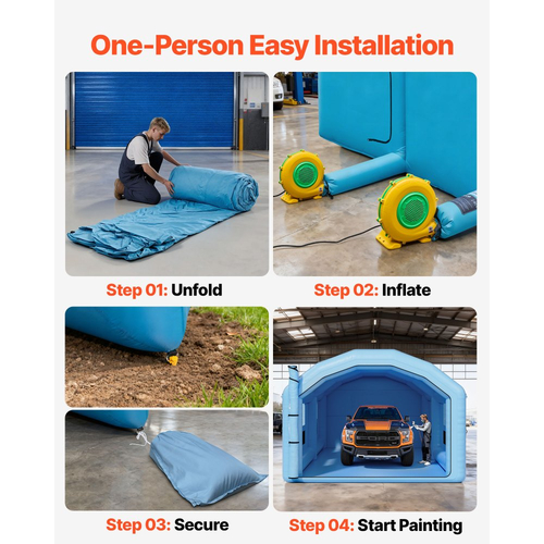 Φουσκωτός θάλαμος βαφής VEVOR, 10 x 6 x 4 m, Φουσκωτός θάλαμος ψεκασμού με φυσητήρες 950W και 1100W και σύστημα φίλτρου αέρα, Στρογγυλή οροφή, για βαφή αυτοκινήτων, φορτηγών, επίπλων και λαμαρινών αυτοκινήτων