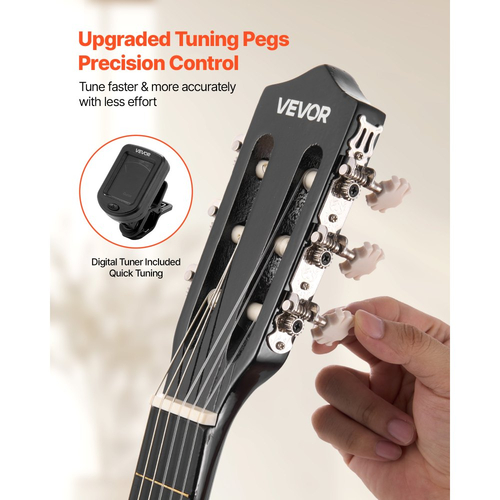 Κλασική κιθάρα VEVOR, 960 mm, Ξύλινο κιτ εκκίνησης κλασικής κιθάρας για αρχάριους, με χορδές νάιλον, τσάντα συναυλιών, λουράκι, κουρδιστήρι, επιπλέον χορδές, πένες, καποτάτο, ξύλο μπάσου, για εφήβους και ενήλικες, μαθητές, μαύρο