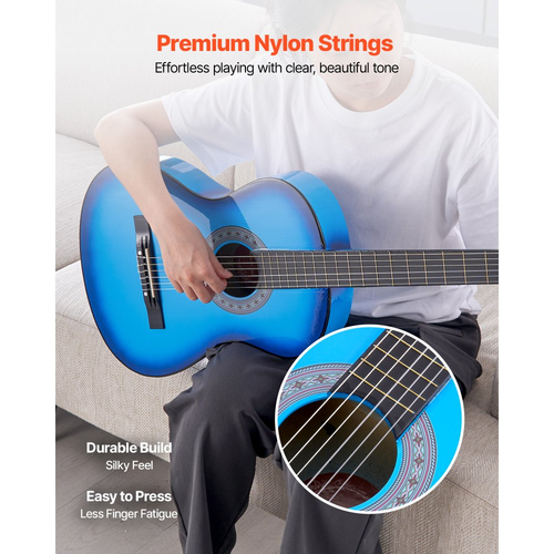 Κλασική κιθάρα VEVOR, 960 mm, Ξύλινο κιτ εκκίνησης κλασικής κιθάρας για αρχάριους, με χορδές νάιλον, τσάντα συναυλιών, λουράκι, κουρδιστήρι, επιπλέον χορδές, πένες, καποτάτο, ξύλο μπάσου, για εφήβους και ενήλικες, μαθητές, μπλε