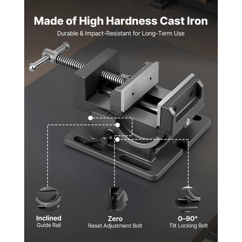 Μέγγενη VEVOR με κλίση, πλάτος σιαγόνων 4,25 ιντσών, φορητή μέγγενη πάγκου για πρέσα τρυπανιού, ρυθμιζόμενη κλίση 0–90°, ανθεκτική κατασκευή από χυτοσίδηρο, μέγγενη πάγκου εργασίας για ξυλουργική, για πάγκους εργασίας και πρέσες τρυπανιού, μαύρη