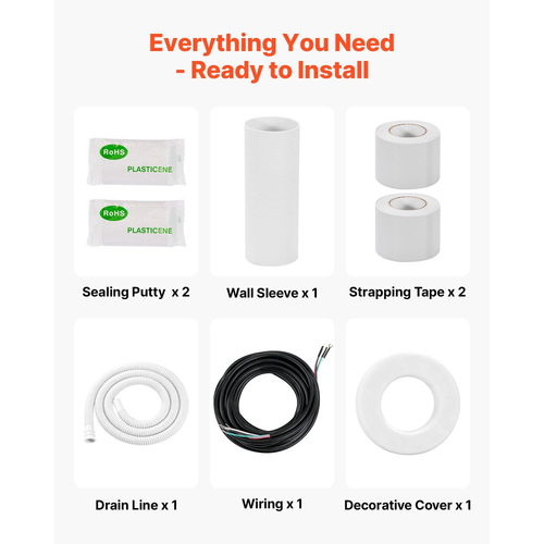 Σετ μίνι σωλήνων διαχωρισμού VEVOR 15,2m, σωλήνας χαλκού AC OD 6,4 & 9,5mm, λευκό μονωμένο πηνίο PE 3/8 με παξιμάδια φαρδιά, ενισχυμένα εξαρτήματα, για σύστημα μίνι διαχωρισμού HVAC ή αντλίας θερμότητας