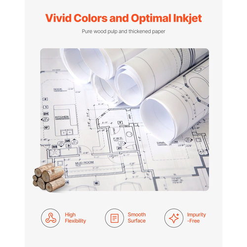 Χαρτί μεγάλου μεγέθους VEVOR, ρολό σχεδίασης 762 mm x 152,4 m, 2 ρολά CAD Bond Rolls με πυρήνα 76,2 mm, 80 ρολά σχεδίασης GSM, για σχέδια CAD, μηχανικά σχέδια, χάρτες GIS και αρχιτεκτονικά σχέδια