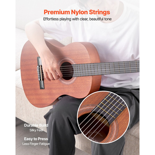 Κλασική κιθάρα VEVOR, 900 mm, Ξύλινο κιτ εκκίνησης κλασικής κιθάρας για αρχάριους, με χορδές νάιλον, τσάντα συναυλιών, λουράκι, κουρδιστήρι, επιπλέον χορδές, πένες, καποτάτο, σαπέλ και τριανταφυλλιά, για παιδιά κορίτσια αγόρια, φυσικό
