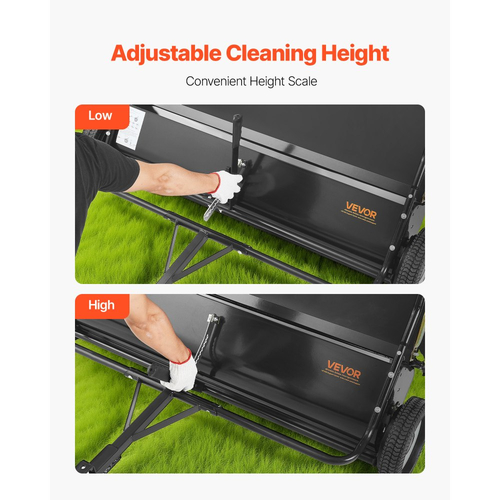 Σάρωθρο γκαζόν VEVOR Tow, Σάρωθρο αυλής 122cm με τράβηγμα, χωρητικότητα σάκου 26 κυβικών ποδιών, συλλέκτης φύλλων και χόρτου με σχοινί απόρριψης, ρυθμιζόμενο ύψος σάρωσης, Σάρωθρα κήπου για γκαζόν
