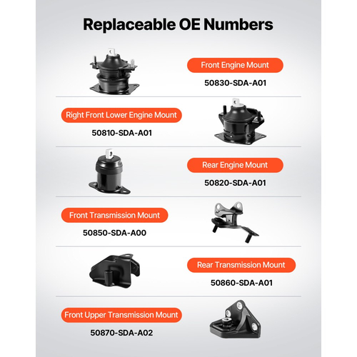 Κιτ αντικατάστασης βάσης κινητήρα και κιβωτίου ταχυτήτων VEVOR, σετ 6 τεμαχίων, συμβατό με Honda Accord 2.4L L4 2003–2007, αντικατάσταση κωδικού γνήσιου κωδικού A4526HY, A4517, A4516, A4510, A4509, A4542, ασφαλής στήριξη