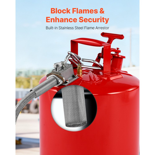 Δοχείο αερίου ασφαλείας VEVOR, κόκκινο δοχείο ασφαλείας βενζίνης 19 λίτρων τύπου II με φλογοπαγίδα από ανοξείδωτο ατσάλι, αυτοκλειόμενο καπάκι και εύκαμπτο μεταλλικό στόμιο, εύφλεκτη αποθήκευση από ανθρακούχο χάλυβα με εργονομική λαβή