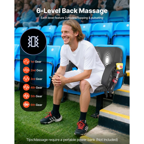 Κάθισμα Σταδίου VEVOR, Θερμαινόμενη Καρέκλα Σταδίου 635mm, Θερμαινόμενο Κάθισμα Κερκίδας με 4 Θήκες για Κερκίδες, Θέρμανση 3 Επιπέδων & 6 Λειτουργίες Δόνησης Φορητή Θέρμανση Καρέκλα Σταδίων για Κάμπινγκ, Αθλητικές Εκδηλώσεις