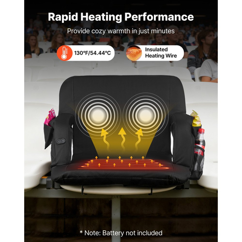 Κάθισμα Σταδίου VEVOR, Θερμαινόμενη Καρέκλα Σταδίου 635mm, Θερμαινόμενο Κάθισμα Κερκίδας με 4 Θήκες για Κερκίδες, Θέρμανση 3 Επιπέδων & 6 Λειτουργίες Δόνησης Φορητή Θέρμανση Καρέκλα Σταδίων για Κάμπινγκ, Αθλητικές Εκδηλώσεις
