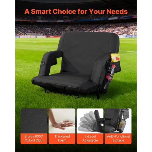 Κάθισμα Σταδίου VEVOR, Θερμαινόμενη Καρέκλα Σταδίου 635mm, Θερμαινόμενο Κάθισμα Κερκίδας με 4 Θήκες για Κερκίδες, Θέρμανση 3 Επιπέδων & 6 Λειτουργίες Δόνησης Φορητή Θέρμανση Καρέκλα Σταδίων για Κάμπινγκ, Αθλητικές Εκδηλώσεις