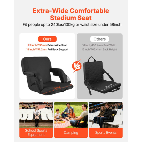 Κάθισμα Σταδίου VEVOR, Θερμαινόμενη Καρέκλα Σταδίου 635mm, Θερμαινόμενο Κάθισμα Κερκίδας με 4 Θήκες για Κερκίδες, Θέρμανση 3 Επιπέδων & 6 Λειτουργίες Δόνησης Φορητή Θέρμανση Καρέκλα Σταδίων για Κάμπινγκ, Αθλητικές Εκδηλώσεις