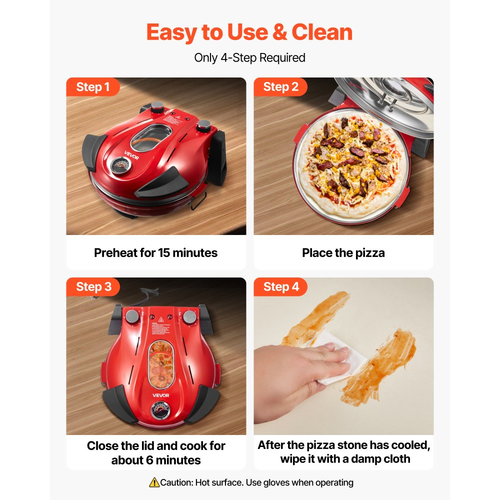 Φούρνος πίτσας VEVOR, ηλεκτρική μηχανή πίτσας 304,8 mm, ηλεκτρική εστία πίτσας 1200W με πέτρα κορδιερίτη, έλεγχος θερμοκρασίας 5 λειτουργιών, παράθυρο θέασης για ακριβές μαγείρεμα, θερμαίνεται έως 420℃, για το σπίτι (κόκκινο)