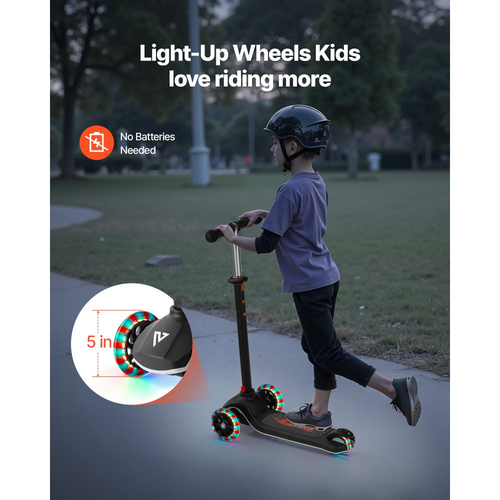 Πατίνι VEVOR για παιδιά ηλικίας 3+ ετών, τρίτροχο πατίνι για νήπια με φωτιζόμενους τροχούς, ρυθμιζόμενο ύψος τιμονιού, φαρδύ αντιολισθητικό δάπεδο, ελαφρύ πλαίσιο αλουμινίου για αγόρια και κορίτσια έως 74,8 kg, μαύρο