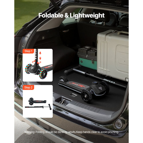 Πατίνι VEVOR για παιδιά ηλικίας 3+ ετών, τρίτροχο πατίνι για νήπια με φωτιζόμενους τροχούς, ρυθμιζόμενο ύψος τιμονιού, φαρδύ αντιολισθητικό δάπεδο, ελαφρύ πλαίσιο αλουμινίου για αγόρια και κορίτσια έως 74,8 kg, μαύρο