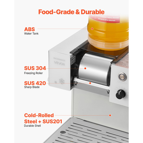 Παγομηχανή VEVOR Snowflake, Παγομηχανή Snowflake 40KG/24H, Μηχανή Ξυρίσματος Πάγου με Λεπίδα από Ανοξείδωτο Ατσάλι, Ηλεκτρική Μηχανή Χιονιού με Δεξαμενή 1,8L, Γρήγορη Προψύξη 90S, για Σπίτι & Μικρές Συγκεντρώσεις
