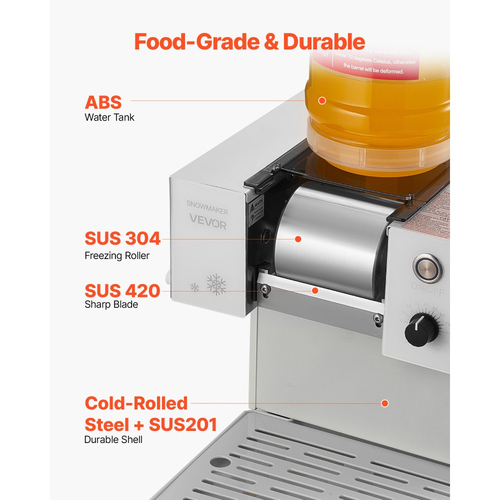 Παγομηχανή VEVOR Snowflake, Παγομηχανή Snowflake 80KG/24H, Μηχανή Ξυρίσματος Πάγου με Λεπίδα από Ανοξείδωτο Ατσάλι, Ηλεκτρική Μηχανή Χιονιού με Δεξαμενή 1,8L, Γρήγορη Προψύξη 90S, για Σπίτι & Μικρές Συγκεντρώσεις