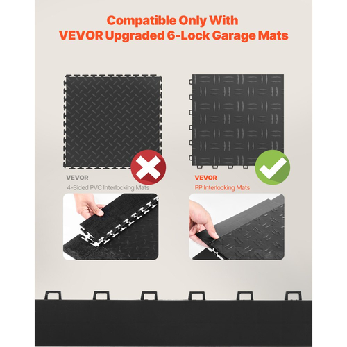 Κιτ ακμών μετάβασης για γυναικεία δάπεδα γκαράζ VEVOR, 15 τεμάχια ανθεκτικά αρθρωτά άκρα δαπέδου γκαράζ PP με αλληλοσύνδεση, αντιολισθητικά, εύκολα στη συναρμολόγηση, συμβατά μόνο με αναβαθμισμένα πατάκια γκαράζ 6 κλειδιών VEVOR, μαύρο