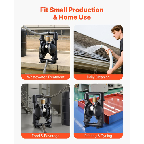 Αεροκίνητη αντλία διπλού διαφράγματος VEVOR, μέγιστη 598,09 LPM, τυπική αντλία μεταφοράς χρησιμοποιημένων λαδιών εισόδου και εξόδου, σώμα από κράμα αλουμινίου, διπλά διαφράγματα, για ντίζελ, γράσο, κηροζίνη, βενζίνη