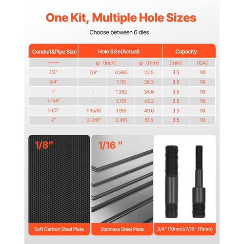 Σετ τρυπητήρων VEVOR, Σετ υδραυλικών τρυπητήρων 98,07 kN, Σετ εργαλείων KO 12,7 έως 50,8 mm για τρύπες, Σετ εργαλείων KO με 6 μήτρες για μεταλλικά ηλεκτρικά ερμάρια, ηλεκτρικούς πίνακες ελέγχου, πίνακα διακοπτών