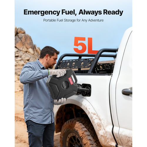 Δοχείο καυσίμου VEVOR, 5 λίτρων, Δοχείο βενζίνης με στόμιο και κλειδώσιμο βραχίονα, μέγιστη παροχή 15 λίτρα/λεπτό, ασφαλές και στεγανό, φορητό επίπεδο δοχείο υγρού για τα περισσότερα αυτοκίνητα, μοτοσικλέτες, ATV, UTV, μαύρο