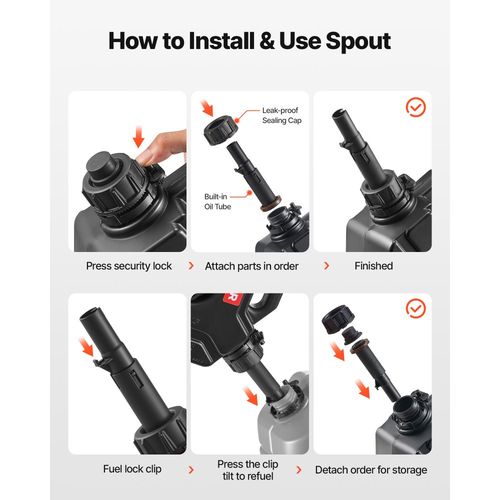 Δοχείο καυσίμου VEVOR, 5 λίτρων, Δοχείο βενζίνης με στόμιο και κλειδώσιμο βραχίονα, μέγιστη παροχή 15 λίτρα/λεπτό, ασφαλές και στεγανό, φορητό επίπεδο δοχείο υγρού για τα περισσότερα αυτοκίνητα, μοτοσικλέτες, ATV, UTV, μαύρο