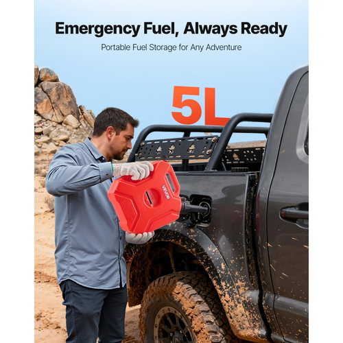 Δοχείο καυσίμου VEVOR, 5 λίτρων, Δοχείο βενζίνης με στόμιο και κλειδώσιμο βραχίονα, μέγιστη παροχή 15 λίτρα/λεπτό, ασφαλές και στεγανό, φορητό επίπεδο δοχείο υγρού για τα περισσότερα αυτοκίνητα, μοτοσικλέτες, ATV, UTV, κόκκινο