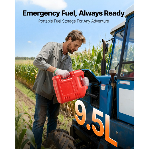 Δοχείο καυσίμου VEVOR, 9,5 L, Δεξαμενή βενζίνης με στόμιο και διαφανή ζυγαριά, μέγιστη παροχή 15 L/min, ασφαλές και στεγανό, φορητό επίπεδο δοχείο υγρού για τα περισσότερα αυτοκίνητα, μοτοσικλέτες, ATV, UTV, κόκκινο, 1 τεμάχιο