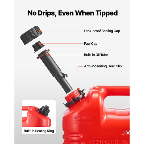 Δοχείο καυσίμου VEVOR, 9,5 L, Δεξαμενή βενζίνης με στόμιο και διαφανή ζυγαριά, μέγιστη παροχή 15 L/min, ασφαλές και στεγανό, φορητό επίπεδο δοχείο υγρού για τα περισσότερα αυτοκίνητα, μοτοσικλέτες, ATV, UTV, κόκκινο, 1 τεμάχιο