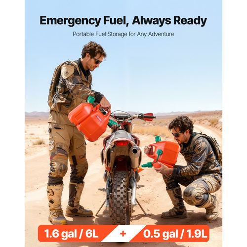 Δοχείο καυσίμου VEVOR, 6 λίτρα, ρεζερβουάρ καυσίμου με στόμιο και δοχείο επιπλέον λαδιού 1,9 λίτρων, μέγιστη παροχή 5,5 λίτρα/λεπτό, στεγανό και φορητό επίπεδο δοχείο υγρού για τα περισσότερα αυτοκίνητα, μοτοσικλέτες, ATV, UTV