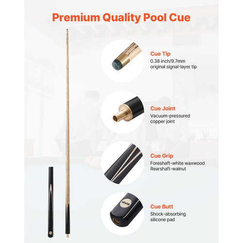 Στέκα Μπιλιάρδου VEVOR, Στέκα Σνούκερ με Αρμό 1447,8 χιλ., Ραβδί Στέκας Σνούκερ με Ράβδο Επέκτασης & Δερμάτινη Μύτη 9,7 χιλ., Ραβδί Μπιλιάρδου 538 γρ. για Επαγγελματικό Τραπέζι Μπιλιάρδου, Μπαρ, Σπίτι, Γραφείο, Περιλαμβάνει Ξύλινη Θήκη