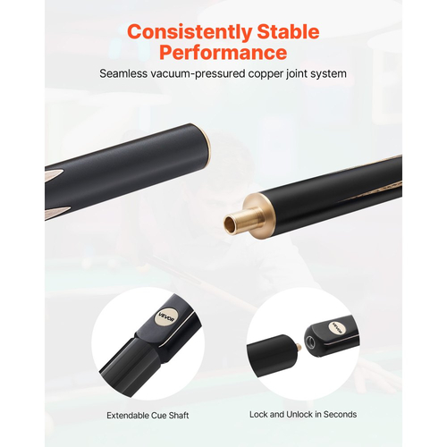 Στέκα Μπιλιάρδου VEVOR, Στέκα Σνούκερ με Αρμό 1447,8 χιλ., Ραβδί Στέκας Σνούκερ με Ράβδο Επέκτασης & Δερμάτινη Μύτη 9,7 χιλ., Ραβδί Μπιλιάρδου 538 γρ. για Επαγγελματικό Τραπέζι Μπιλιάρδου, Μπαρ, Σπίτι, Γραφείο, Περιλαμβάνει Ξύλινη Θήκη