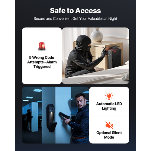 Χρηματοκιβώτιο όπλων VEVOR, συρόμενο χρηματοκιβώτιο όπλων με οθόνη, δακτυλικό αποτύπωμα/κωδικό πρόσβασης/κλειδί, θήκη όπλων γρήγορης πρόσβασης 3 θέσεων με LED για 1 πιστόλι και γεμιστήρα, τοποθετημένο κουτί όπλων για κομοδίνο, γραφείο δίπλα στο κομοδίνο, αυτοκίνητο