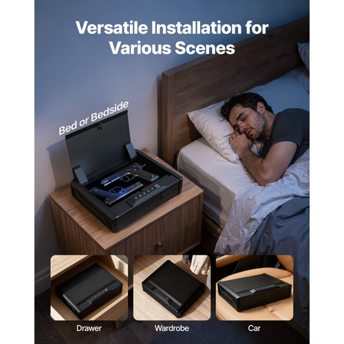 Χρηματοκιβώτιο όπλων VEVOR, Χρηματοκιβώτιο χειρός βαρέως τύπου με δακτυλικό αποτύπωμα/κωδικό πρόσβασης/κλειδί, θήκη θήκης πυροβόλου όπλου 3 θέσεων γρήγορης πρόσβασης με φωτισμό για 2 πιστόλια και 2 γεμιστήρες, κουτί πιστολιού για κομοδίνο, γραφείο δίπλα στο κρεβάτι, αυτοκίνητο