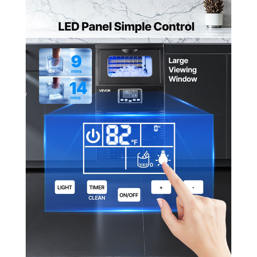 Επαγγελματική μηχανή πάγου VEVOR, 40,82 kg/24h με αποθηκευτικό χώρο 5,44 kg, 32 κύβοι ανά κύκλο, Ανοξείδωτη και επιτραπέζια μηχανή πάγου με οθόνη LED και αυτοκαθαρισμό, για οικιακή χρήση, μπαρ/εστιατόριο