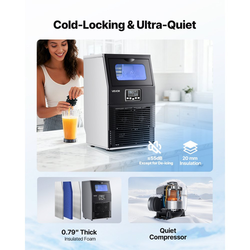 Επαγγελματική μηχανή πάγου VEVOR, 40,82 kg/24h με αποθηκευτικό χώρο 5,44 kg, 32 κύβοι ανά κύκλο, Ανοξείδωτη και επιτραπέζια μηχανή πάγου με οθόνη LED και αυτοκαθαρισμό, για οικιακή χρήση, μπαρ/εστιατόριο