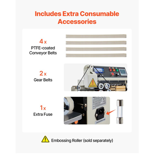 Μηχανή συνεχούς σφράγισης ταινιών σακουλών VEVOR, πλάτος σφράγισης 6-12 mm, οριζόντια μηχανή σφράγισης ταινιών με εκτύπωση με μελάνι, ρυθμιζόμενη θερμοκρασία και ταχύτητα, εμπορική μηχανή θερμικής σφράγισης για πλαστικές σακούλες 0,03-0,8 mm