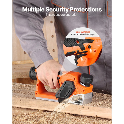 Ασύρματη πλάνη χειρός VEVOR, πλάτος κοπής 56 mm, ηλεκτρική πλάνη χειρός ξύλου 14500 σ.α.λ. με μπαταρία λιθίου 2 Ah 12V, κινητήρα χωρίς ψήκτρες, ρυθμιζόμενο βάθος κοπής, 2 λεπίδες, για ξυλουργική, λοξοτομή ξύλου DIY