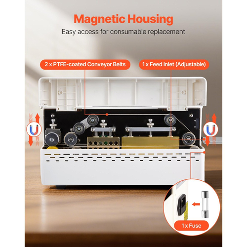 Μηχανή συνεχούς σφράγισης VEVOR, πλάτος σφράγισης 8-12 mm, αυτόματη μηχανή συνεχούς σφράγισης ταινίας με ψηφιακό έλεγχο θερμοκρασίας, αυτόματη απενεργοποίηση, μηχανή θερμικής σφράγισης για πλαστικές σακούλες 0,06-0,2 mm