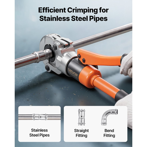 Εργαλείο πτύχωσης υδραυλικών σωλήνων VEVOR, Πρεσαριστό εξάρτημα σωλήνων από ανοξείδωτο χάλυβα με σιαγόνες V12, V15, V18, V22, V28 και θήκη μεταφοράς, κιτ εργαλείων πτύχωσης για υδραυλικές επισκευές και εγκαταστάσεις