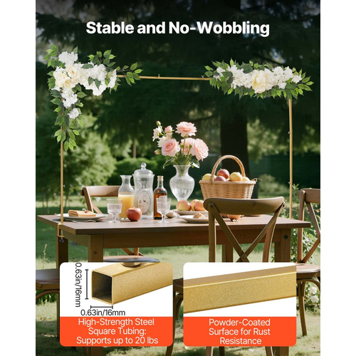 Βάση Ράβδου VEVOR Πάνω από το Τραπέζι με Σφιγκτήρες, Ρυθμιζόμενο Μήκος 71-249 cm & Ύψος 33-106 cm, Βάση Αψίδας Τραπεζιού με Αξεσουάρ Λουλουδιών, Χρυσό Πλαίσιο Μπαλόνι για Χριστουγεννιάτικη Διακόσμηση Γάμου και Γενεθλίων