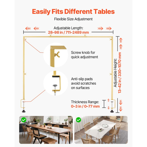 Βάση Ράβδου VEVOR Πάνω από το Τραπέζι με Σφιγκτήρες, Ρυθμιζόμενο Μήκος 71-249 cm & Ύψος 33-106 cm, Βάση Αψίδας Τραπεζιού με Αξεσουάρ Λουλουδιών, Χρυσό Πλαίσιο Μπαλόνι για Χριστουγεννιάτικη Διακόσμηση Γάμου και Γενεθλίων