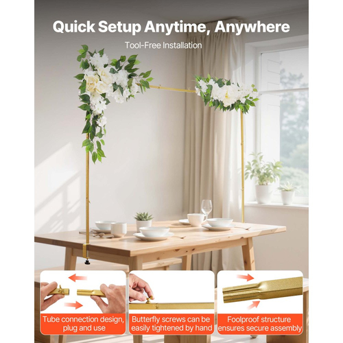 Βάση Ράβδου VEVOR Πάνω από το Τραπέζι με Σφιγκτήρες, Ρυθμιζόμενο Μήκος 71-249 cm & Ύψος 33-106 cm, Βάση Αψίδας Τραπεζιού με Αξεσουάρ Λουλουδιών, Χρυσό Πλαίσιο Μπαλόνι για Χριστουγεννιάτικη Διακόσμηση Γάμου και Γενεθλίων