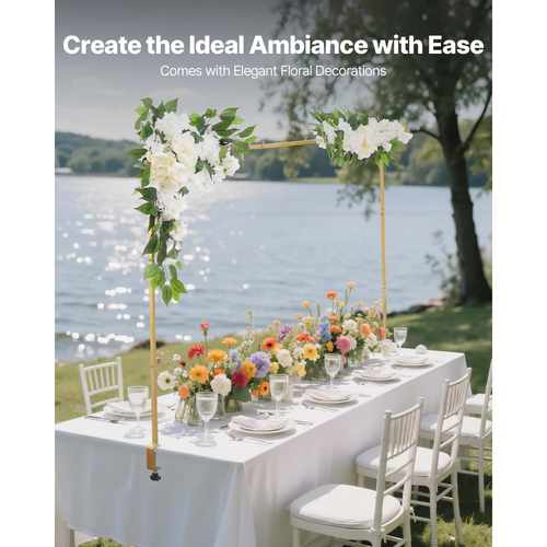 Βάση Ράβδου VEVOR Πάνω από το Τραπέζι με Σφιγκτήρες, Ρυθμιζόμενο Μήκος 71-249 cm & Ύψος 33-106 cm, Βάση Αψίδας Τραπεζιού με Αξεσουάρ Λουλουδιών, Χρυσό Πλαίσιο Μπαλόνι για Χριστουγεννιάτικη Διακόσμηση Γάμου και Γενεθλίων