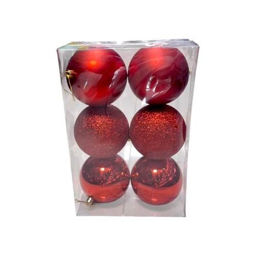 Σετ Χριστουγεννιάτικες μπάλες - 8cm - 6pcs - 326031 - Red