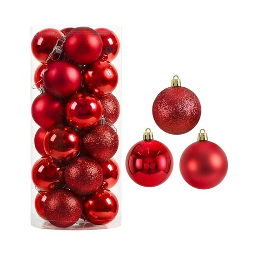 Σετ Χριστουγεννιάτικες μπάλες - 8cm - 24pcs - 326093 - Red